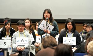 The 3rd Japan Times Bee , Spelling Bee, Winner, No. 23, Haruka Masuda, (12), Makuhari Interrnational School,, at Nifco Hall on March 10, 2012 . MIURA PHOTO.