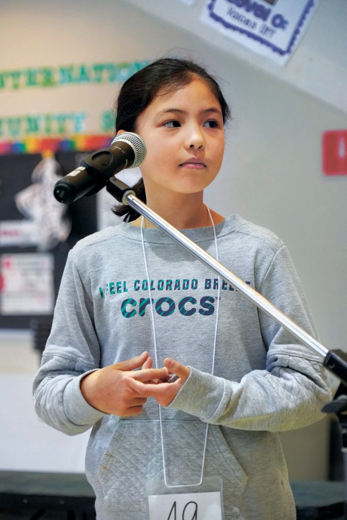 Coco Longstaff competes in the Fukuoka International School bee. | FUKUOKA INTERNATIONAL SCHOOL